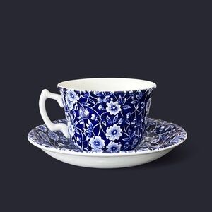 VINTAGE Calico Burleigh Staffordshire Blue Floral Cup and Saucer England